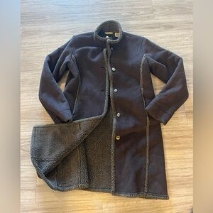 L.L. Bean Brown Faux Suede Sherpa Lined Long Coat 0BCT4 Size M